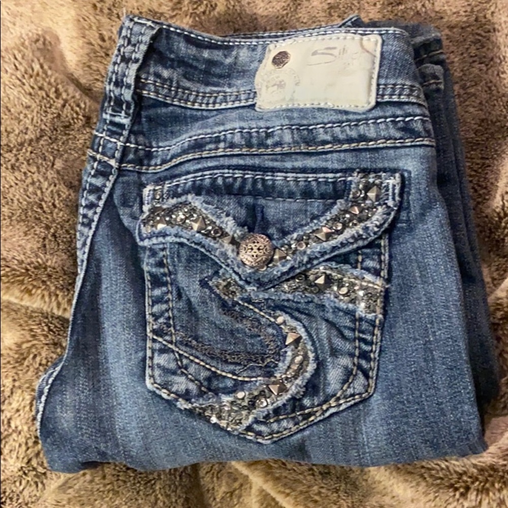 Silver Suki Dark Wash Thick Stitch Bootcut Jean